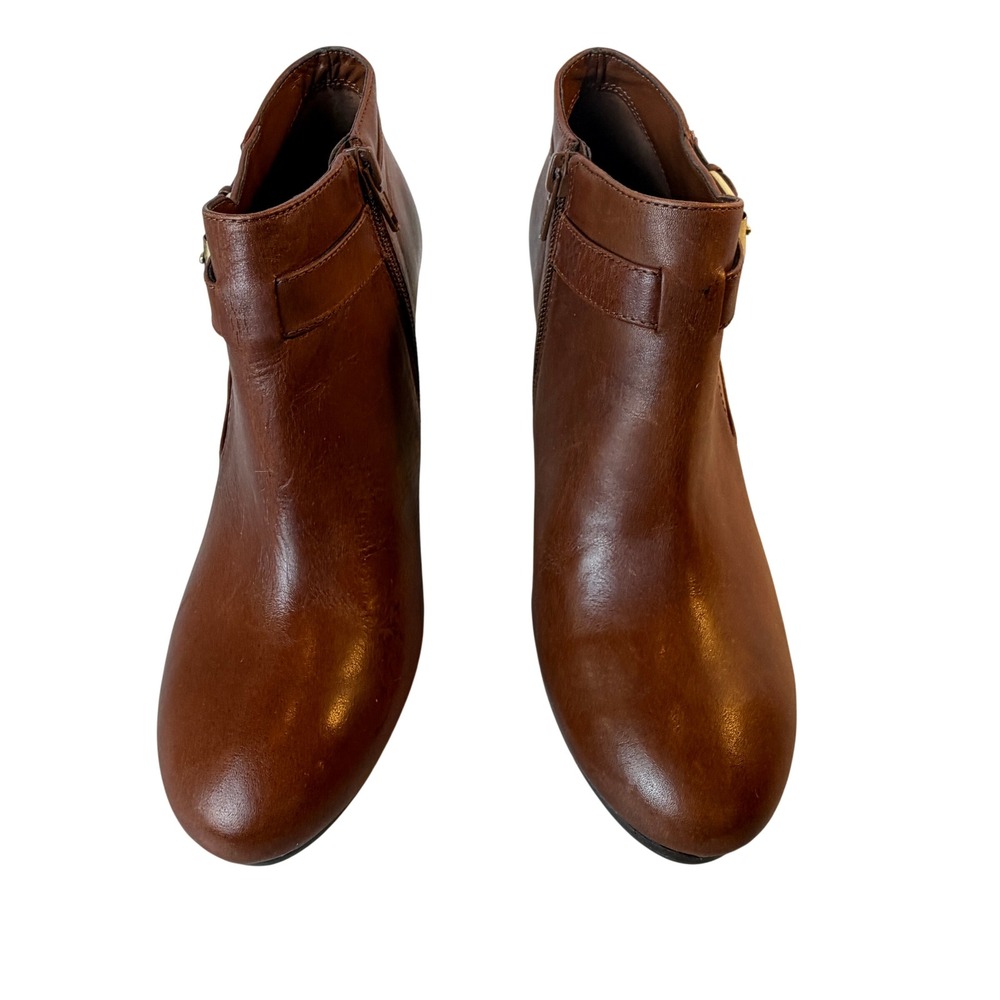 Lauren Ralph Lauren Leather Ankle Boots Womens 8.5B Cognac Buckle Heel